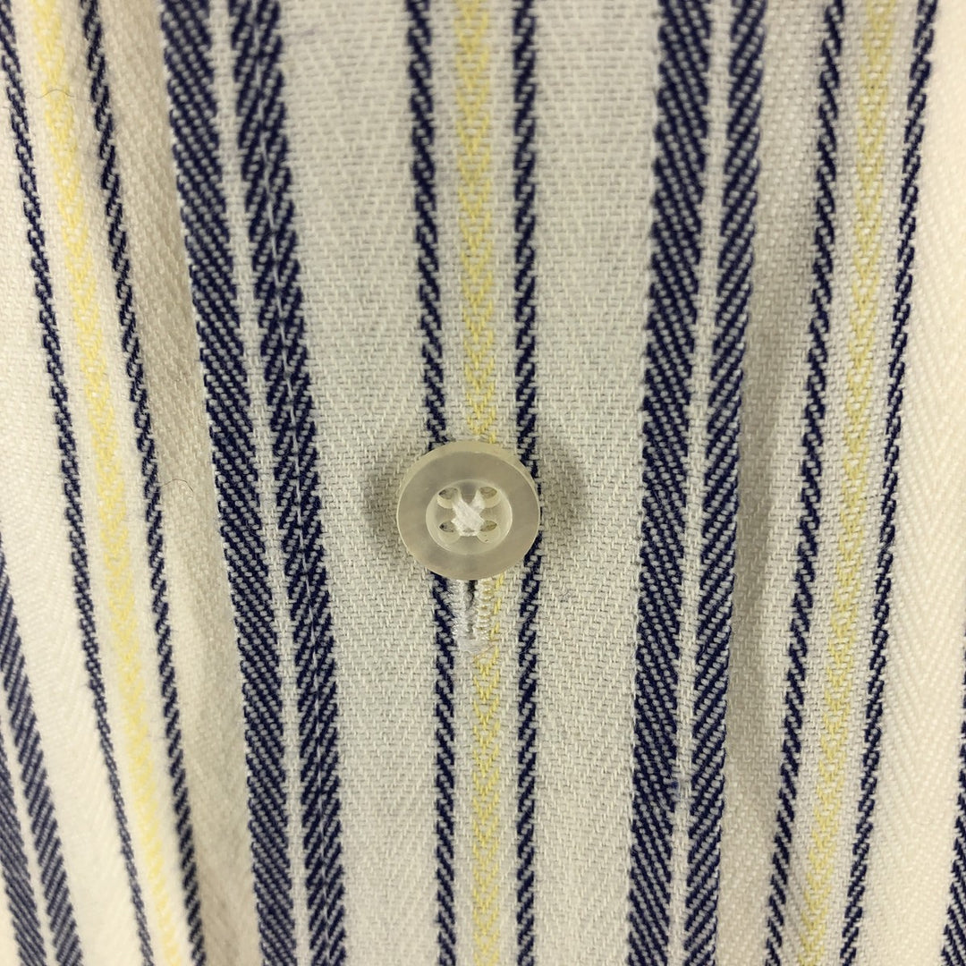 Van Heusen Border Pattern Short Sleeve Button-Down Shirt Made in USA Men's Size L cotton white type Vintage Second Hand