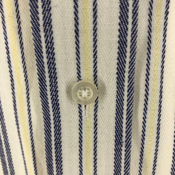 Van Heusen Border Pattern Short Sleeve Button-Down Shirt Made in USA Men's Size L cotton white type Vintage Second Hand