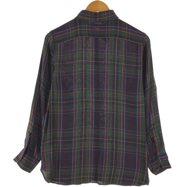 Ralph Lauren LAUREN Check Pattern Long Sleeve Viscose Shirt Women's M Viscose brown type Vintage Second Hand