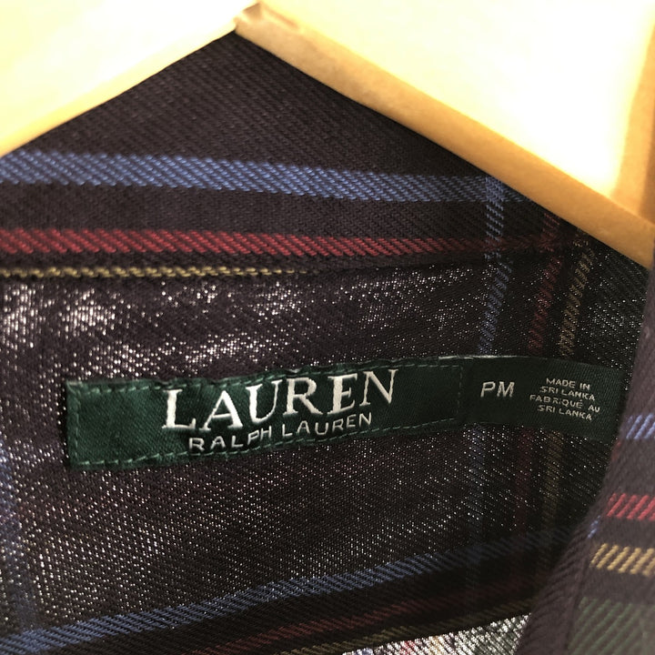 Ralph Lauren LAUREN Check Pattern Long Sleeve Viscose Shirt Women's M Viscose brown type Vintage Second Hand