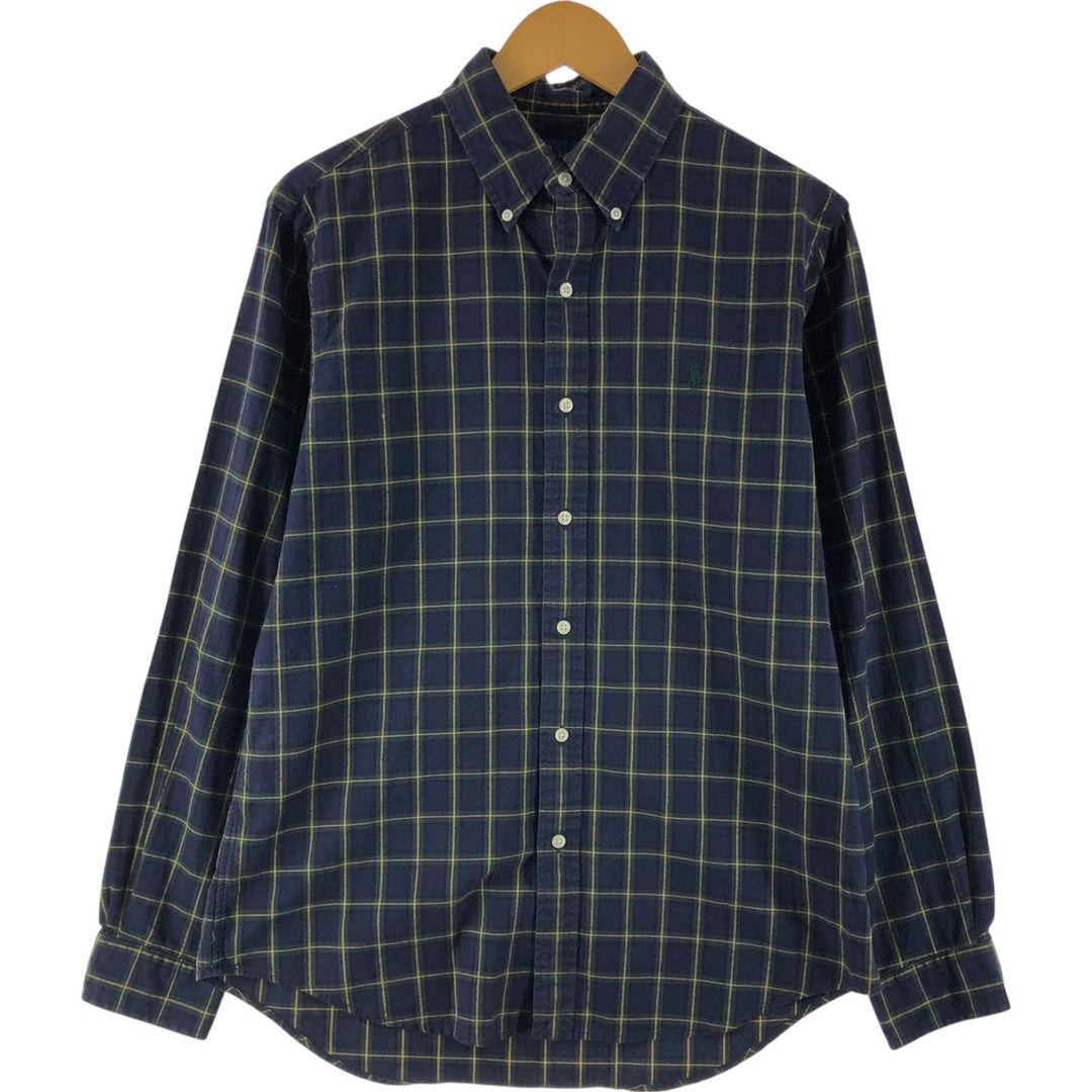 Ralph Lauren long sleeve button down check shirt, men's size M cotton navy blue type Vintage Second Hand