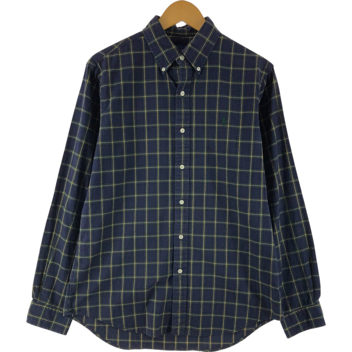 Ralph Lauren long sleeve button down check shirt, men's size M cotton navy blue type Vintage Second Hand