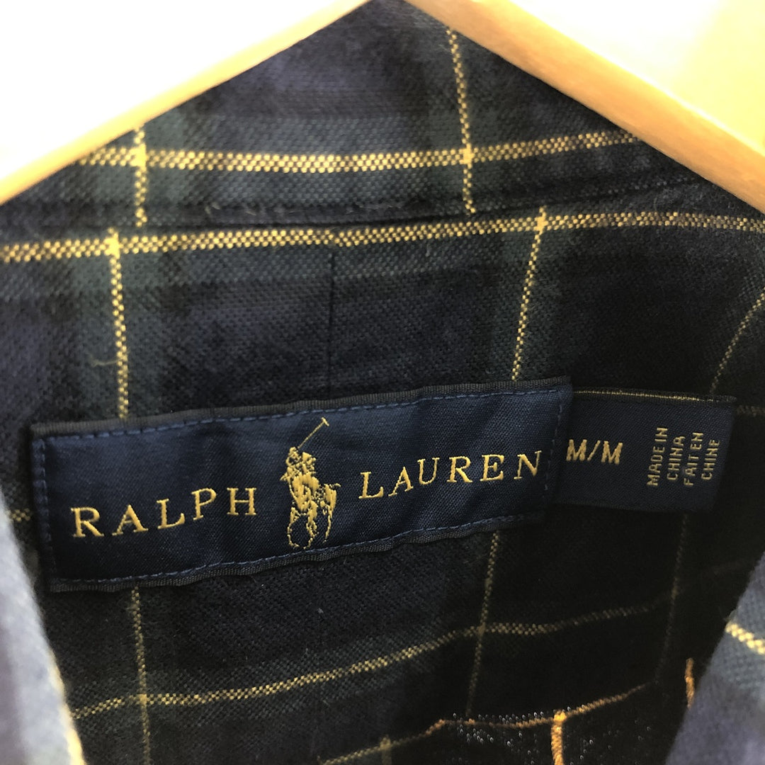 Ralph Lauren long sleeve button down check shirt, men's size M cotton navy blue type Vintage Second Hand