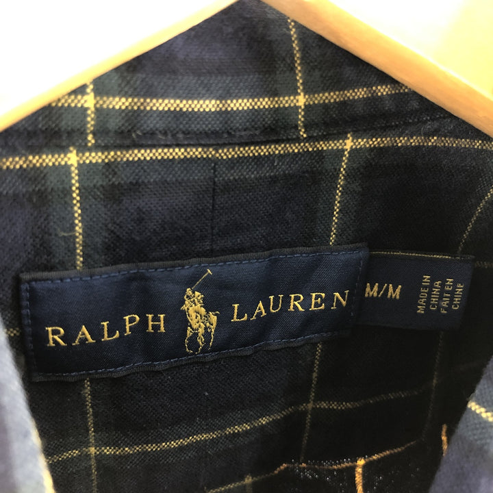 Ralph Lauren long sleeve button down check shirt, men's size M cotton navy blue type Vintage Second Hand