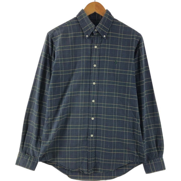 Ralph Lauren CUSTOM FIT long sleeve button down check shirt, men's size S cotton navy blue type Vintage Second Hand
