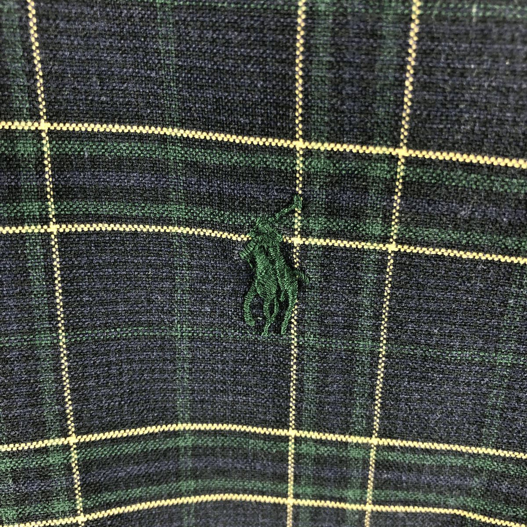 Ralph Lauren CUSTOM FIT long sleeve button down check shirt, men's size S cotton navy blue type Vintage Second Hand