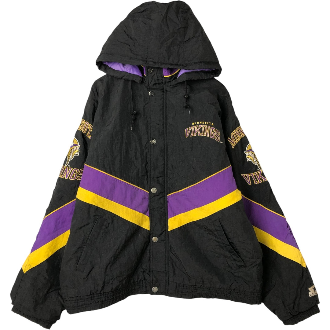 90'S Starter NFL Minnesota Vikings Padded Puffer Jacket, Men's, Size XXL, Vintage Nylon black type Vintage Second Hand