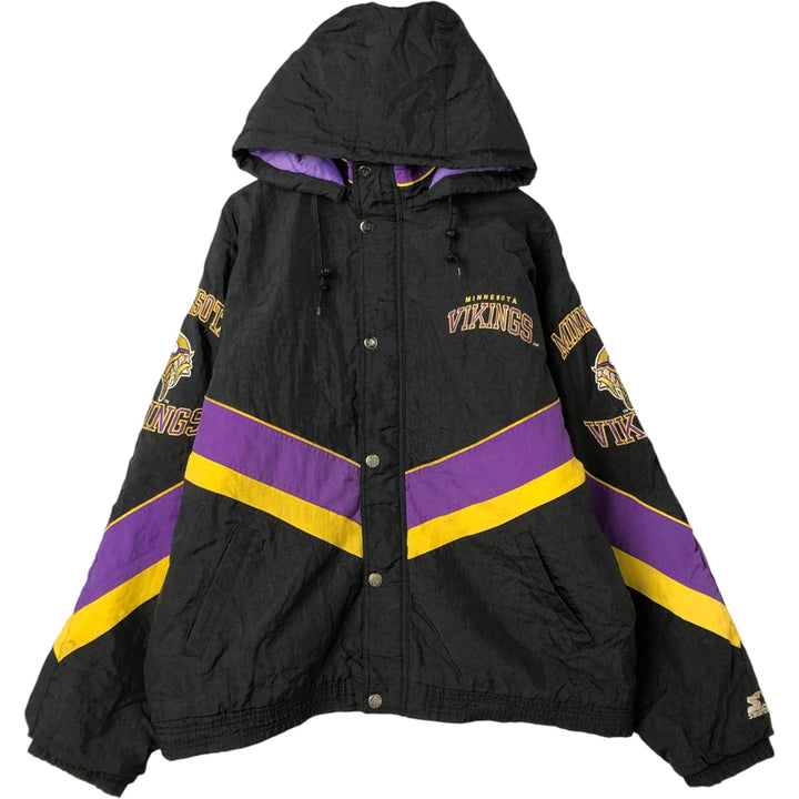 90'S Starter NFL Minnesota Vikings Padded Puffer Jacket, Men's, Size XXL, Vintage Nylon black type Vintage Second Hand