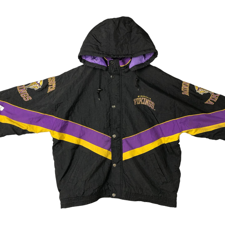 90'S Starter NFL Minnesota Vikings Padded Puffer Jacket, Men's, Size XXL, Vintage Nylon black type Vintage Second Hand