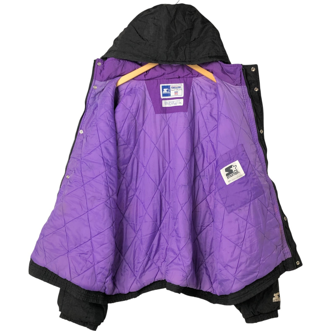 90'S Starter NFL Minnesota Vikings Padded Puffer Jacket, Men's, Size XXL, Vintage Nylon black type Vintage Second Hand
