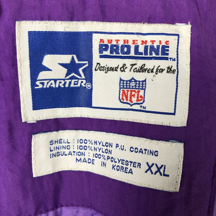 90'S Starter NFL Minnesota Vikings Padded Puffer Jacket, Men's, Size XXL, Vintage Nylon black type Vintage Second Hand