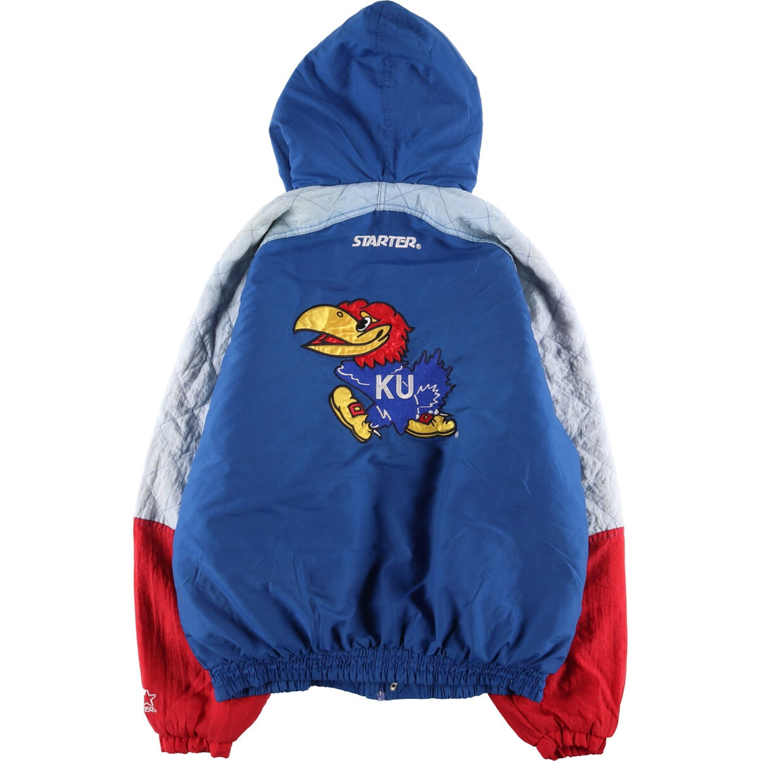 90'S Starter Kansas Jayhawks Padded Puffer Jacket, Men's Size L polyester blue type Vintage Second Hand