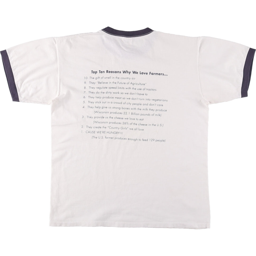 90'S Anvil Message Ringer T-shirt, Men's L size, Vintage cotton white type Vintage Second Hand
