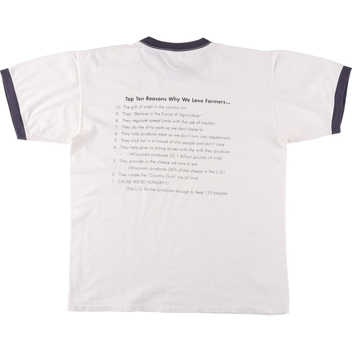 90'S Anvil Message Ringer T-shirt, Men's L size, Vintage cotton white type Vintage Second Hand