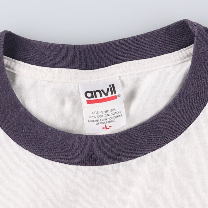 90'S Anvil Message Ringer T-shirt, Men's L size, Vintage cotton white type Vintage Second Hand