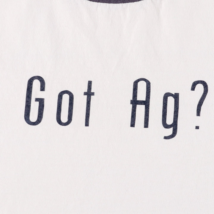 90'S Anvil Message Ringer T-shirt, Men's L size, Vintage cotton white type Vintage Second Hand