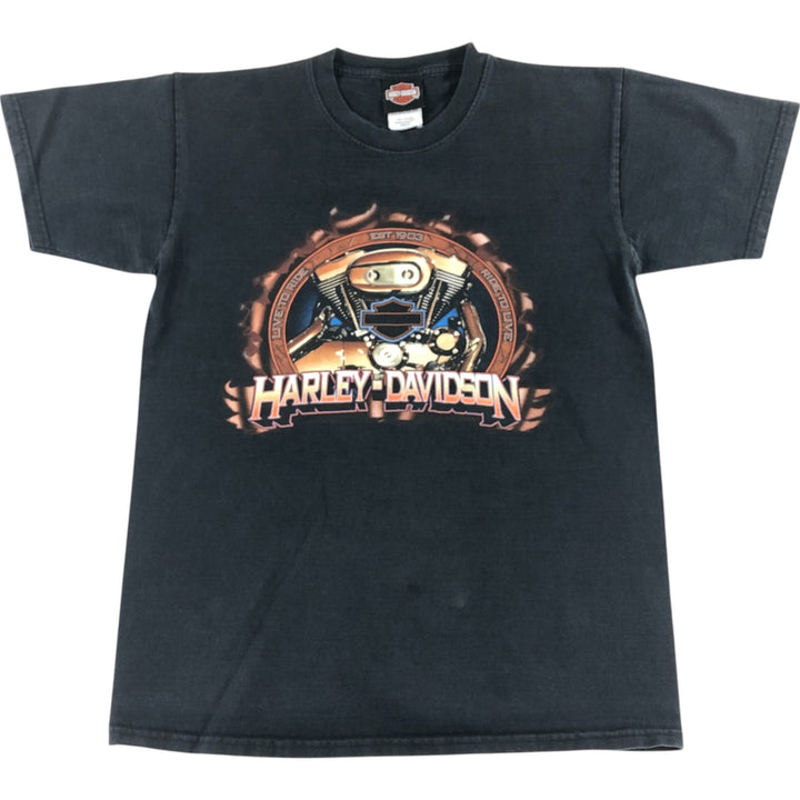 00'S Harley-Davidson Harley Davidson Motorcycle Bike T-shirt Men's M size cotton black type Vintage Second Hand