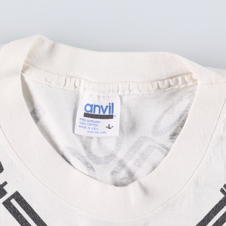 90'S Anvil Printed T-shirt, Made in USA, Men's L size, Vintage cotton white type Vintage Second Hand