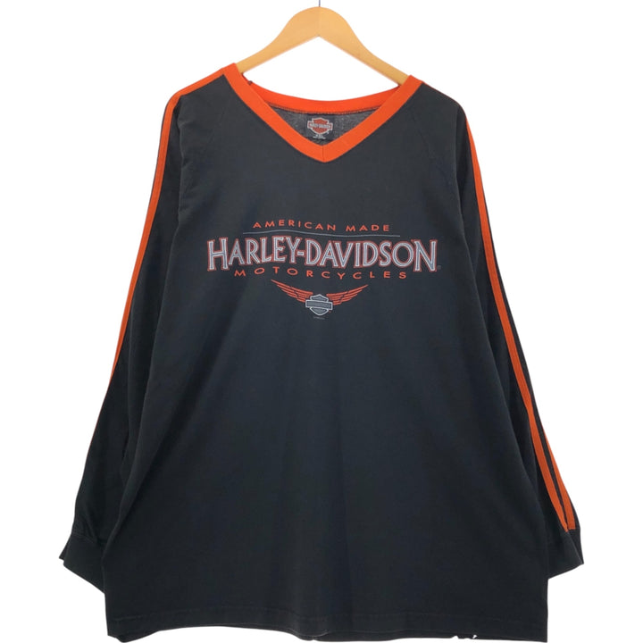 90'S Harley Davidson Eagle Pattern V-neck Long T-shirt Made in USA Men's XXL Vintage cotton black type Vintage Second Hand