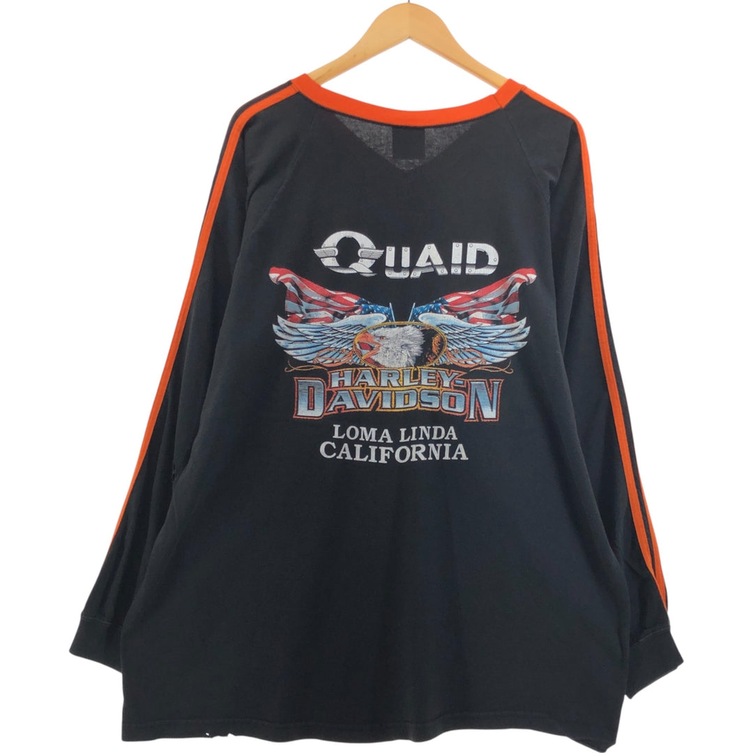 90'S Harley Davidson Eagle Pattern V-neck Long T-shirt Made in USA Men's XXL Vintage cotton black type Vintage Second Hand