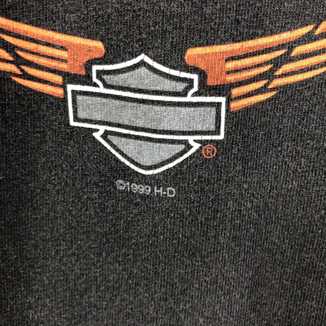 90'S Harley Davidson Eagle Pattern V-neck Long T-shirt Made in USA Men's XXL Vintage cotton black type Vintage Second Hand