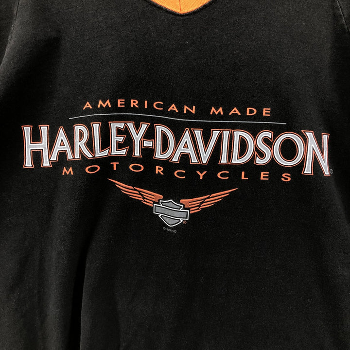 90'S Harley Davidson Eagle Pattern V-neck Long T-shirt Made in USA Men's XXL Vintage cotton black type Vintage Second Hand