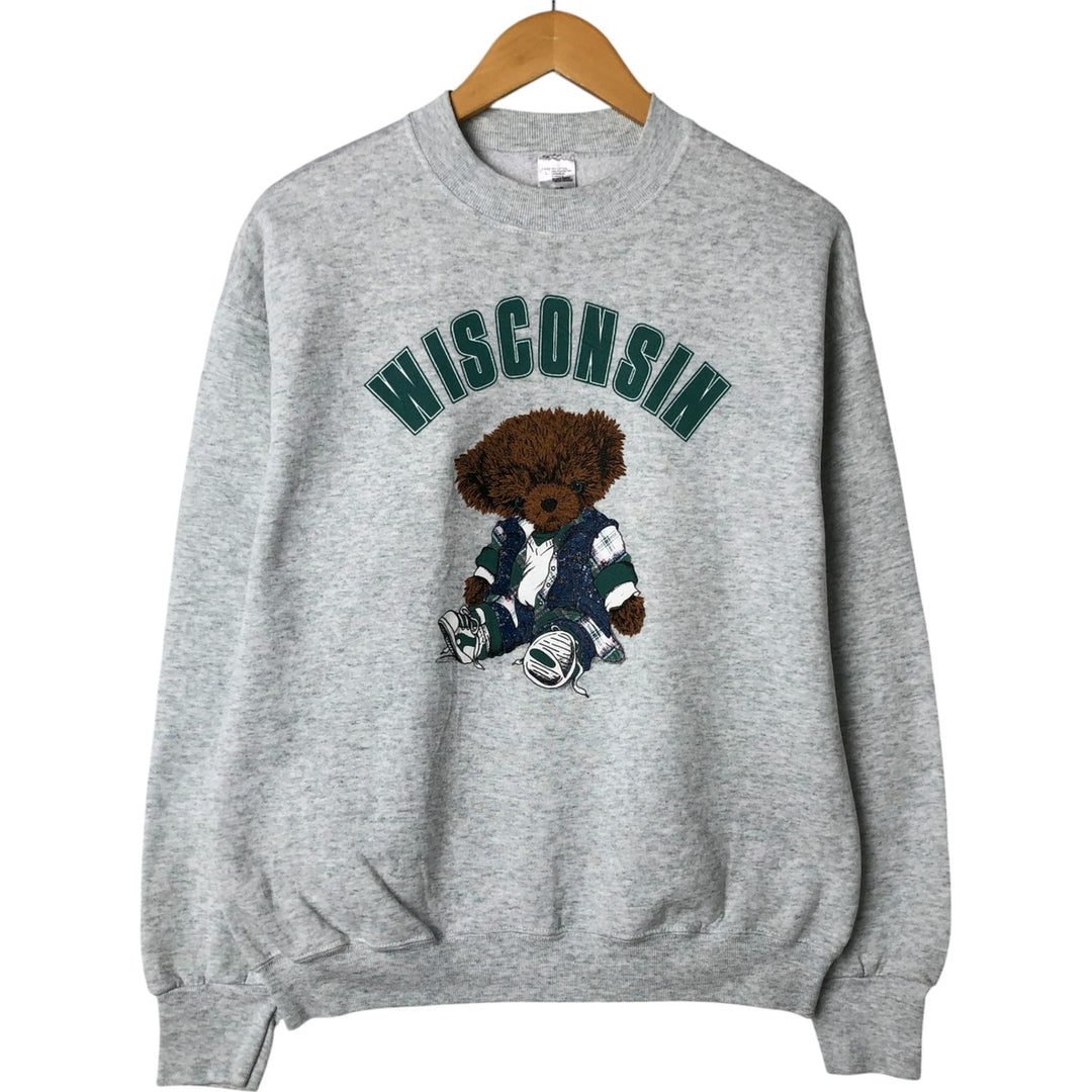 90'S Fruit of the Loom Teddy Bear Pattern Print Sweatshirt, Men's Size L, Vintage cotton gray type Vintage Second Hand