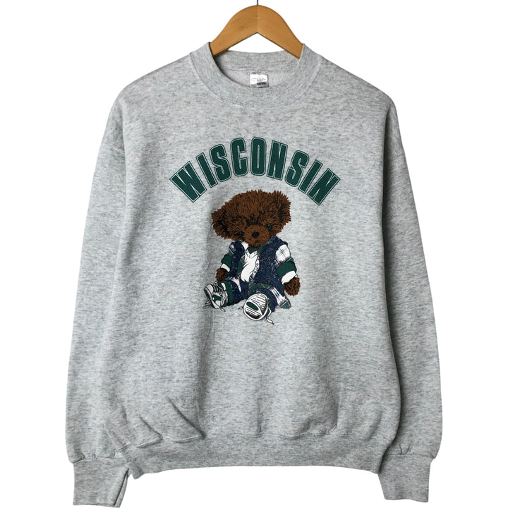 90'S Fruit of the Loom Teddy Bear Pattern Print Sweatshirt, Men's Size L, Vintage cotton gray type Vintage Second Hand