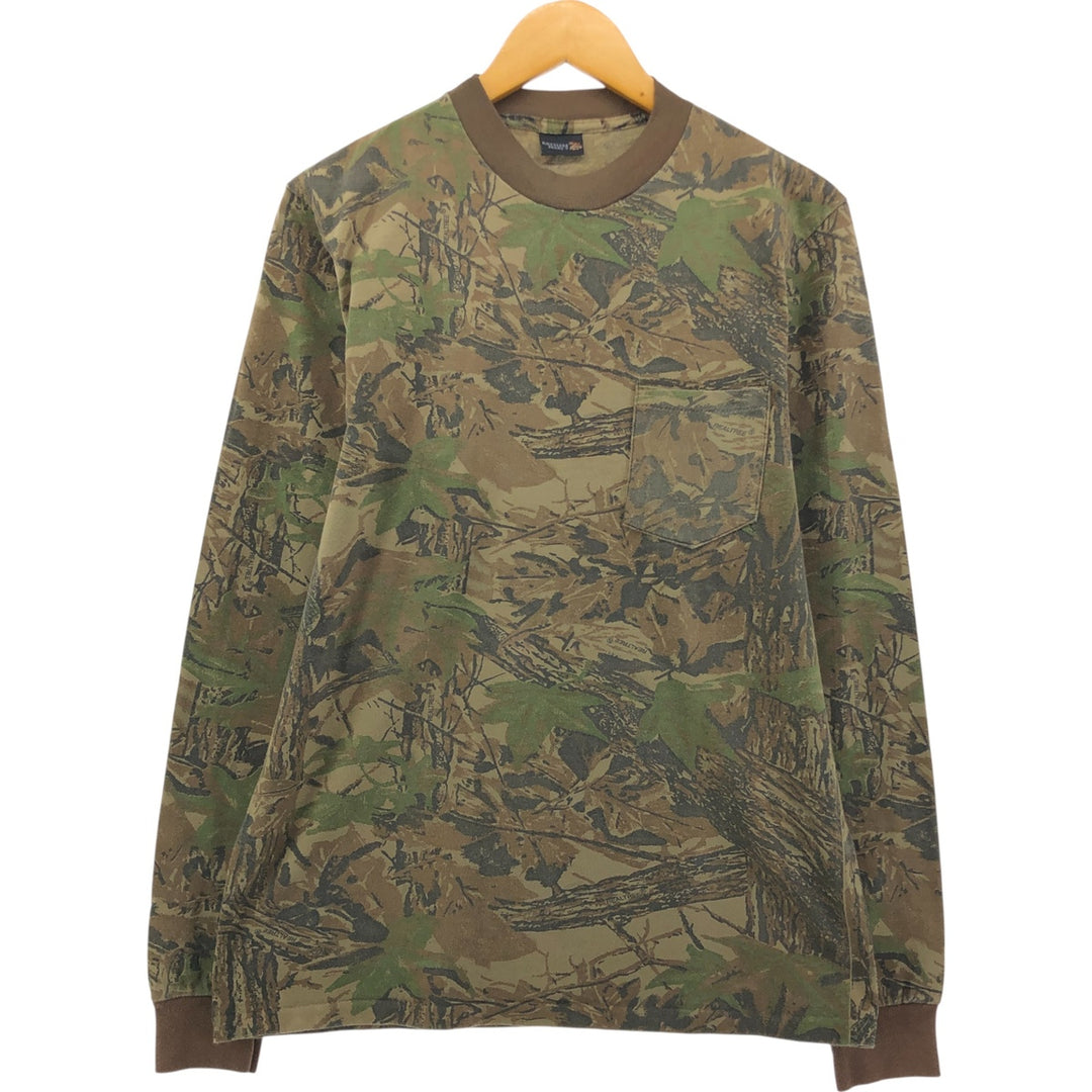 90'S RATTLERS BRAND Camouflage Pattern Real Tree Camo Long T-Shirt Long T Made in USA Men's M Size Vintage unclear Khaki type brown Vintage Second Hand