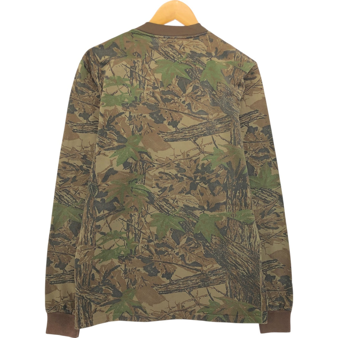 90'S RATTLERS BRAND Camouflage Pattern Real Tree Camo Long T-Shirt Long T Made in USA Men's M Size Vintage unclear Khaki type brown Vintage Second Hand