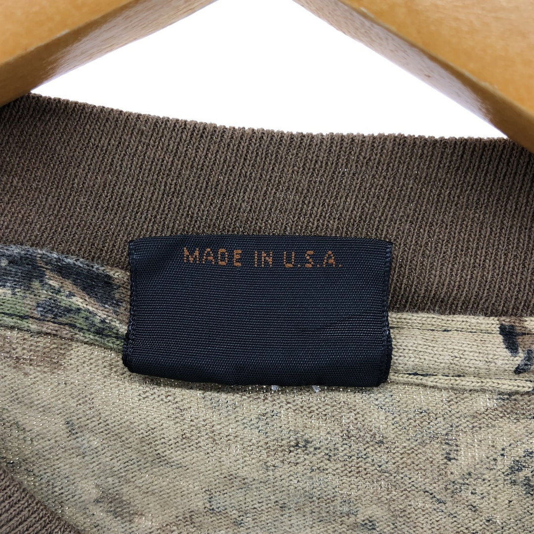 90'S RATTLERS BRAND Camouflage Pattern Real Tree Camo Long T-Shirt Long T Made in USA Men's M Size Vintage unclear Khaki type brown Vintage Second Hand