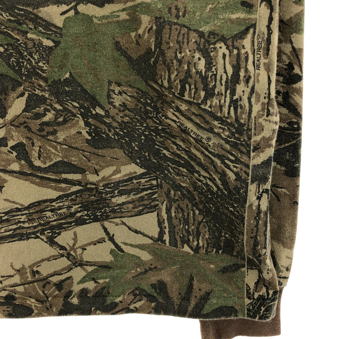 90'S RATTLERS BRAND Camouflage Pattern Real Tree Camo Long T-Shirt Long T Made in USA Men's M Size Vintage unclear Khaki type brown Vintage Second Hand