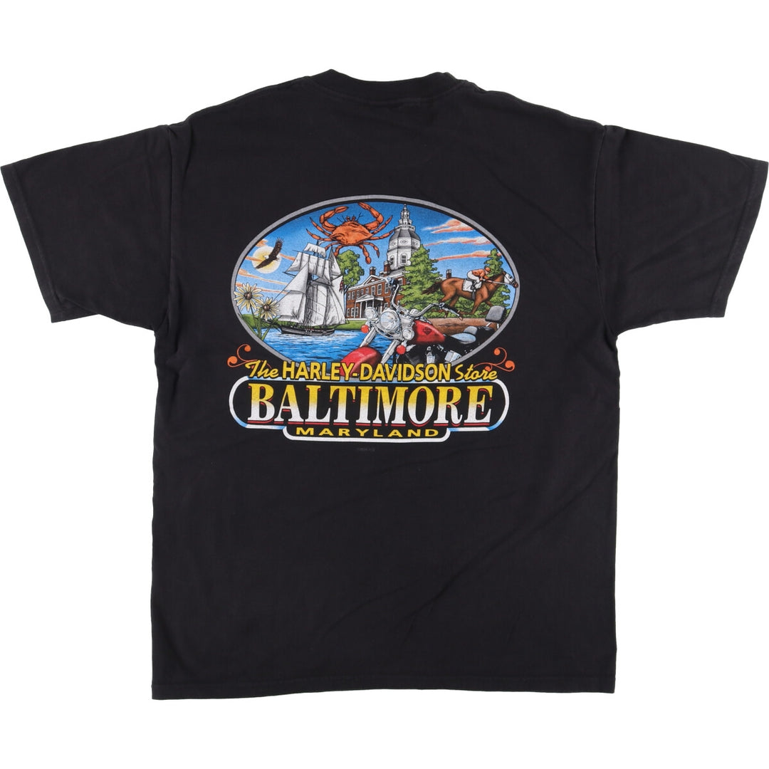 00'S Harley-Davidson Motorcycle Bike T-shirt Made in USA Men's L size cotton black type Vintage Second Hand