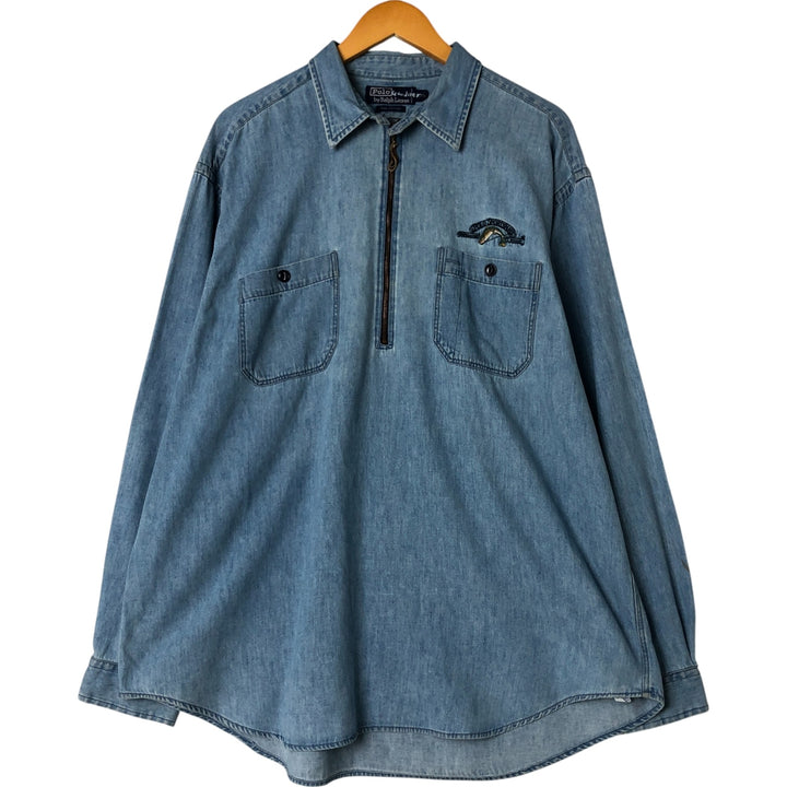 Ralph Lauren POLO by Ralph Lauren Half-Zip Pullover Long Sleeve Denim Shirt, Men's XXL cotton blue type Vintage Second Hand