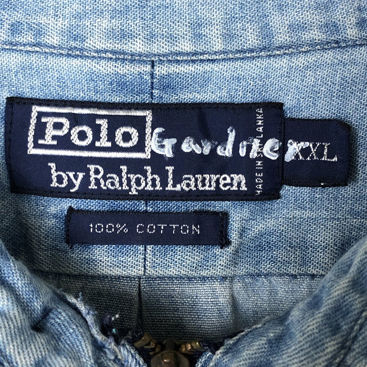 Ralph Lauren POLO by Ralph Lauren Half-Zip Pullover Long Sleeve Denim Shirt, Men's XXL cotton blue type Vintage Second Hand