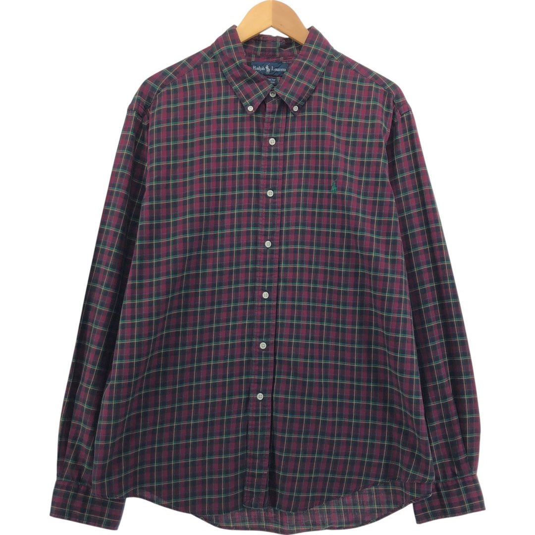 Ralph Lauren CUSTOM FIT long sleeve button down check shirt men's XXL cotton Purple type red-purple Vintage Second Hand