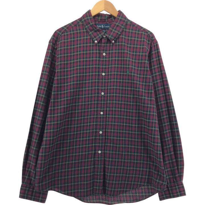Ralph Lauren CUSTOM FIT long sleeve button down check shirt men's XXL cotton Purple type red-purple Vintage Second Hand