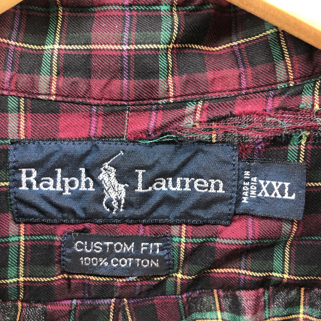 Ralph Lauren CUSTOM FIT long sleeve button down check shirt men's XXL cotton Purple type red-purple Vintage Second Hand