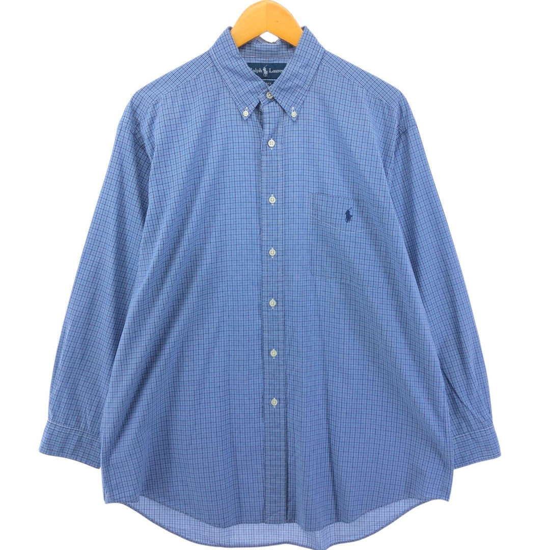 Ralph Lauren BLAKE long sleeve button down check shirt, men's size L cotton blue type Vintage Second Hand
