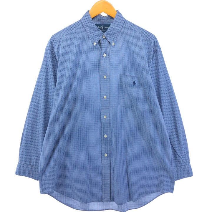 Ralph Lauren BLAKE long sleeve button down check shirt, men's size L cotton blue type Vintage Second Hand
