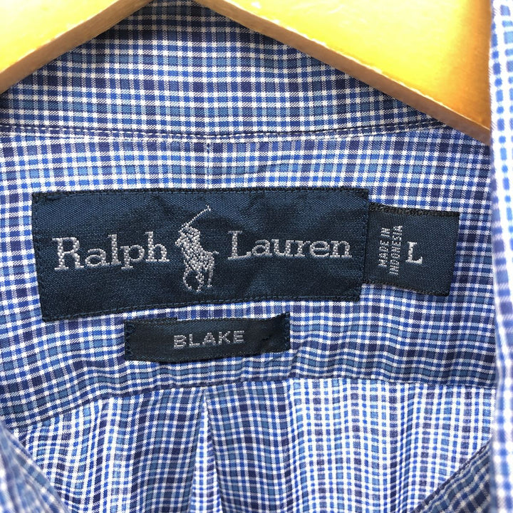 Ralph Lauren BLAKE long sleeve button down check shirt, men's size L cotton blue type Vintage Second Hand