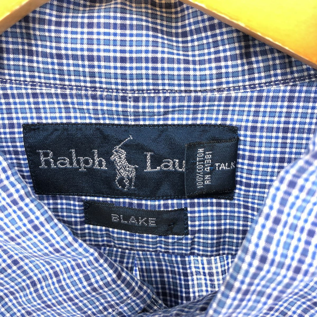 Ralph Lauren BLAKE long sleeve button down check shirt, men's size L cotton blue type Vintage Second Hand