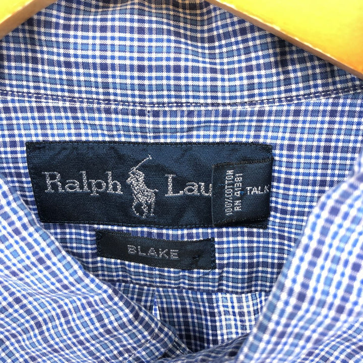 Ralph Lauren BLAKE long sleeve button down check shirt, men's size L cotton blue type Vintage Second Hand