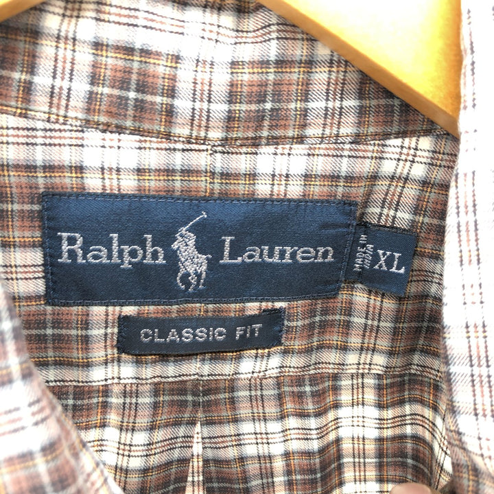 Ralph Lauren Classic Fit Long Sleeve Button Down Check Shirt Men's XL cotton brown type Vintage Second Hand