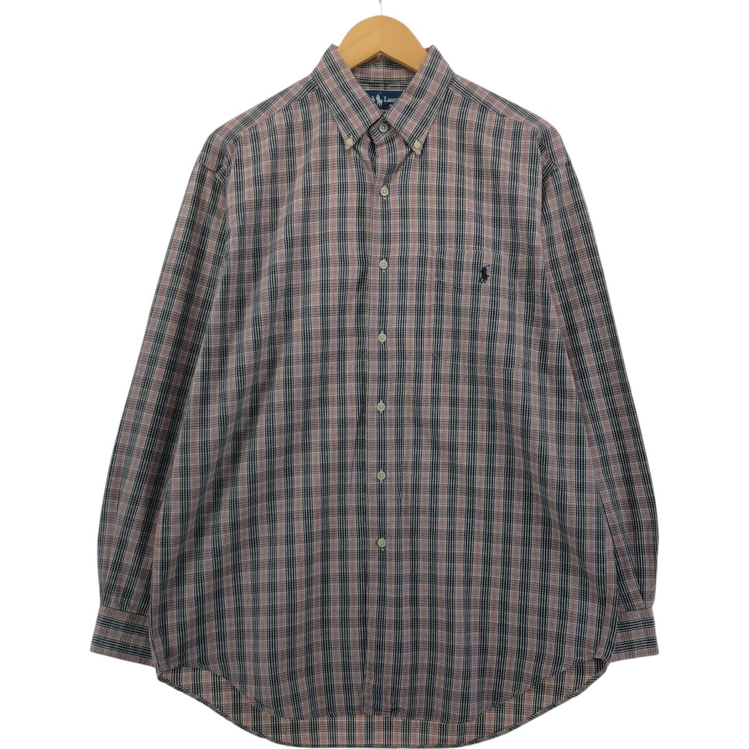 Ralph Lauren MARLOWE long sleeve button down check shirt, men's size M cotton black type Vintage Second Hand