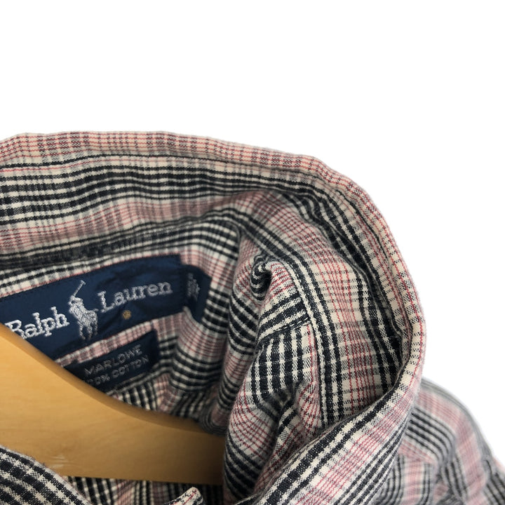 Ralph Lauren MARLOWE long sleeve button down check shirt, men's size M cotton black type Vintage Second Hand