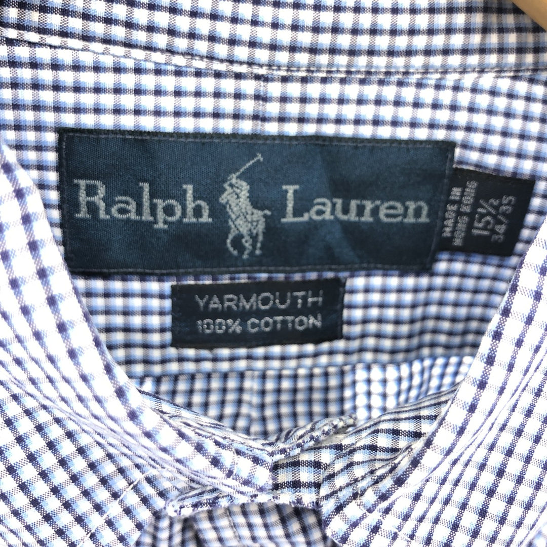 Ralph Lauren YARMOUTH Long Sleeve Button-Down Check Shirt, Men's Size L cotton blue type Vintage Second Hand