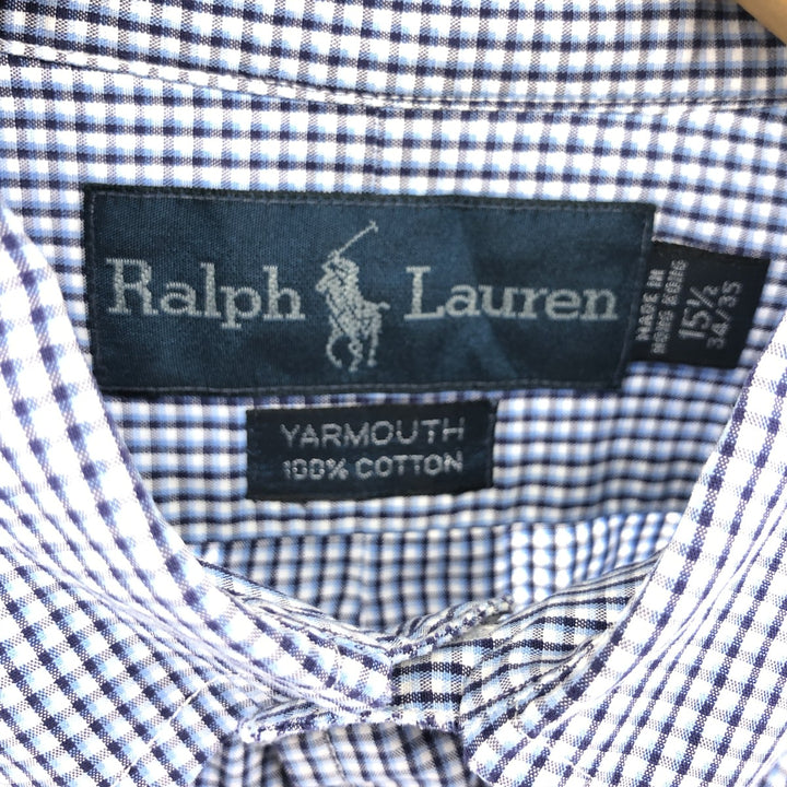 Ralph Lauren YARMOUTH Long Sleeve Button-Down Check Shirt, Men's Size L cotton blue type Vintage Second Hand