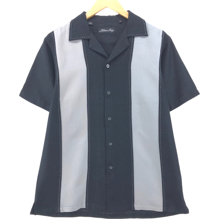 MILANO BAY Two-tone short-sleeve open-collar rayon shirt, box shirt, men's size M Rayon black type Vintage Second Hand