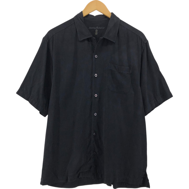 Tommy Bahama short sleeve open collar silk shirt, box shirt, men's M size silk black type Vintage Second Hand
